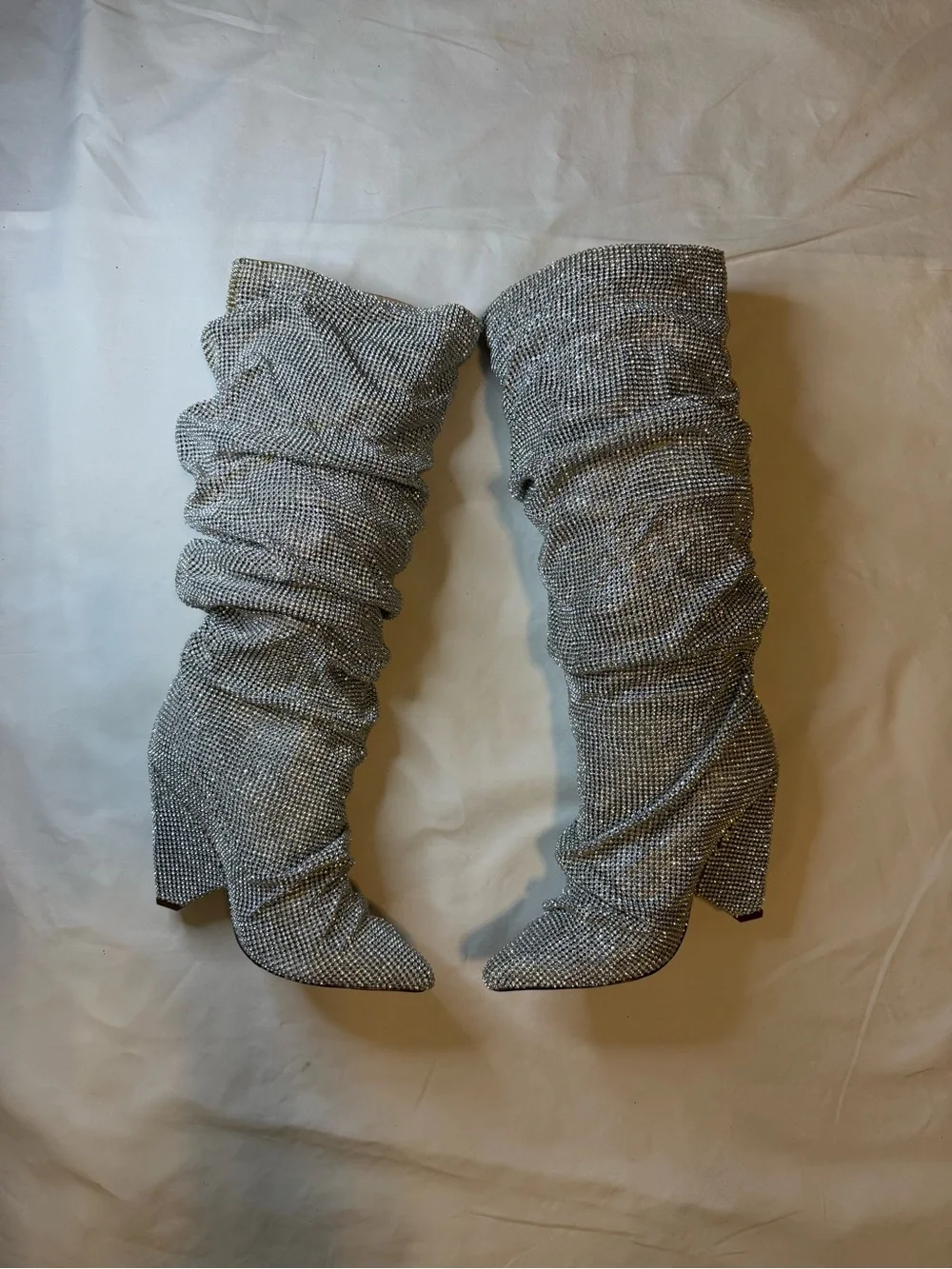 Women's Silver Rhinestone Slouch Knee-High Boots